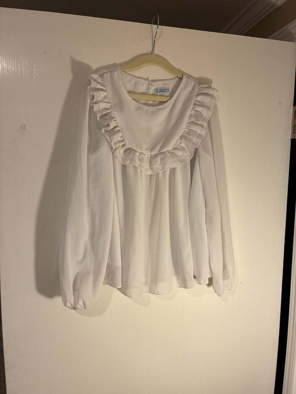 Mayoral Girls White Long Sleeve Ruffled Collar Blouse Size 10 (140cm)
